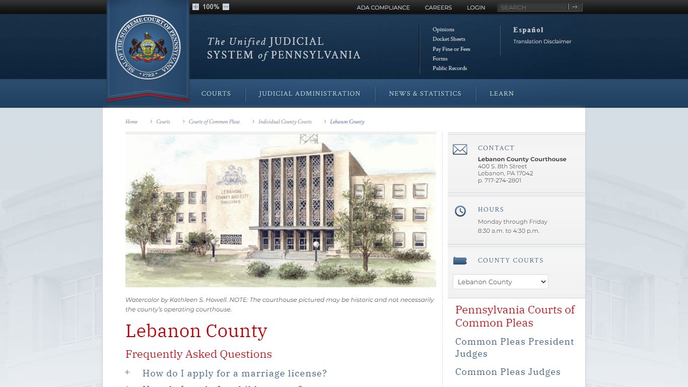 Lebanon County | Individual County Courts | Courts of Common Pleas ...